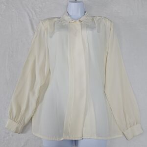 Impressions Of California Women 14 Ivory Cream Lace Collar Blouse Shirt Pleated